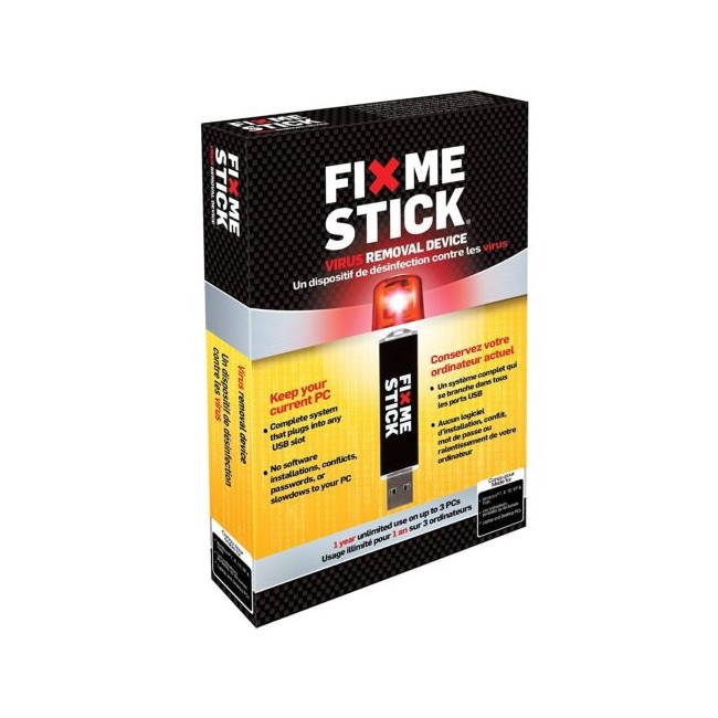 FixMeStick - Virus Removal Device - Unlimited Use on up to 3 PCs for 1 Year