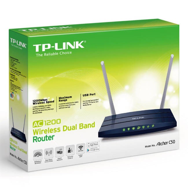 TP-LINK Archer C50 (AC1200) (867+300) Wireless Dual Band Black WIFI Cable Router
