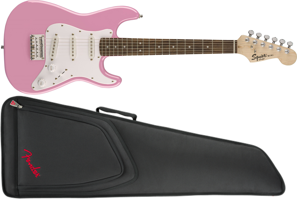Squier By Fender - Mini V2 Stratocaster - Elektrisk 3/4 Guitar Inklusiv Gigbag (Pink)