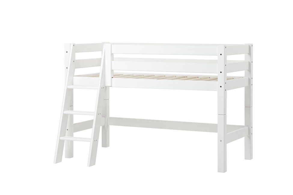 Hoppekids - ECO Luxury Medium High Bed 70x160 cm, Sloping Ladder, White
