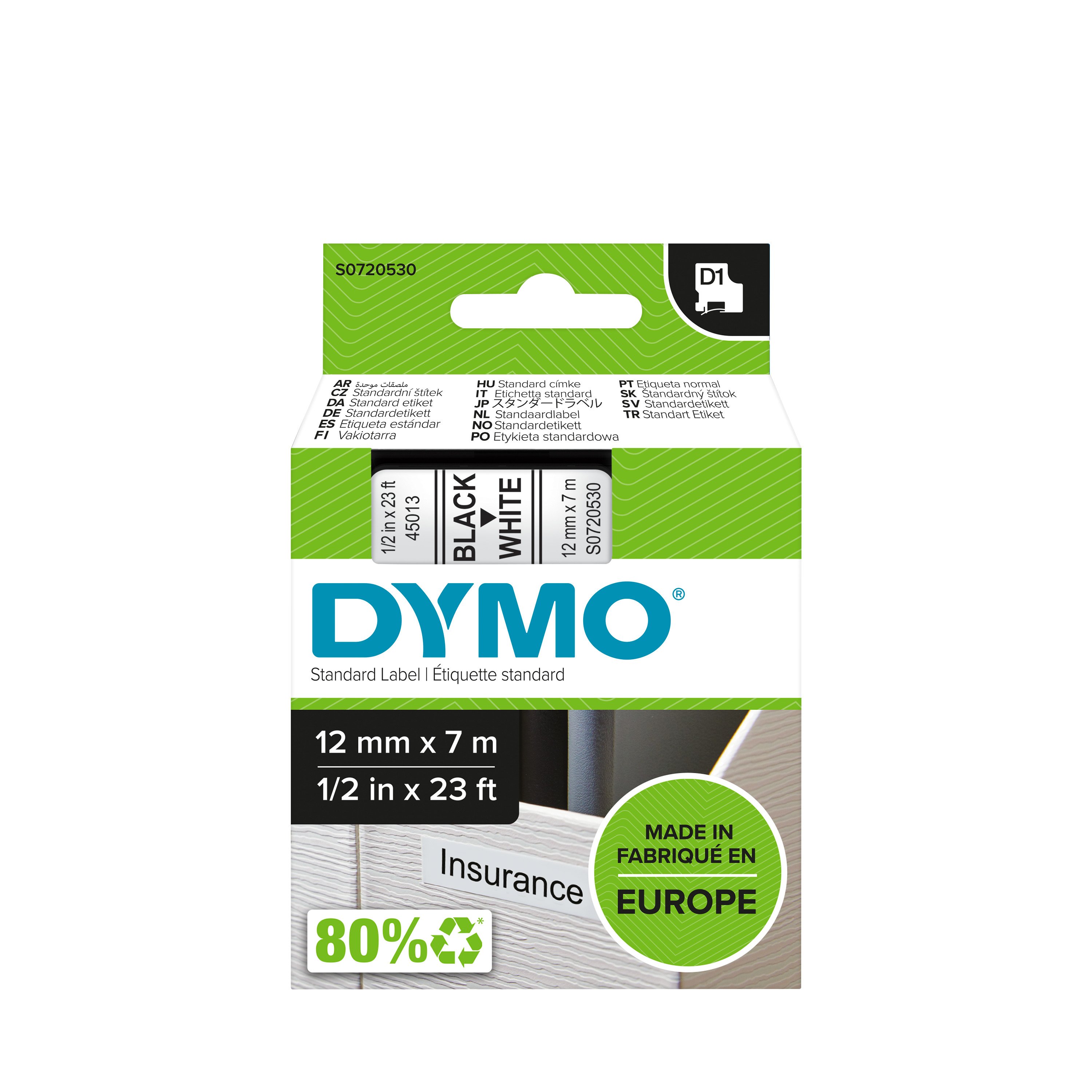 DYMO - D1 Labels - Black Print on White (S0720530) - Kontor og skoleutstyr