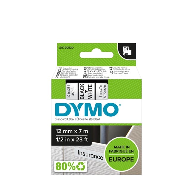 DYMO - D1 tape - sort på hvid