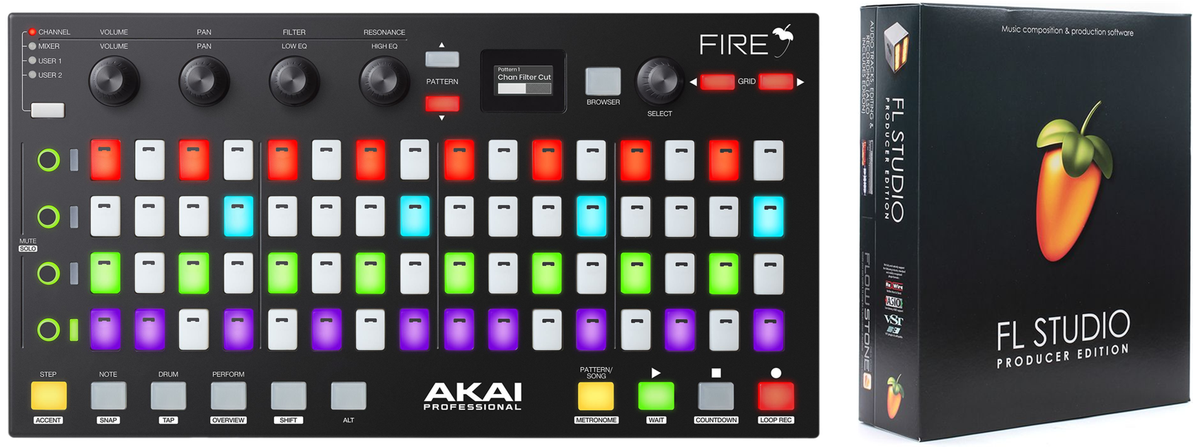 Akai - Fire - USB MIDI Controller + FL Studio V20+ Producer Edition
