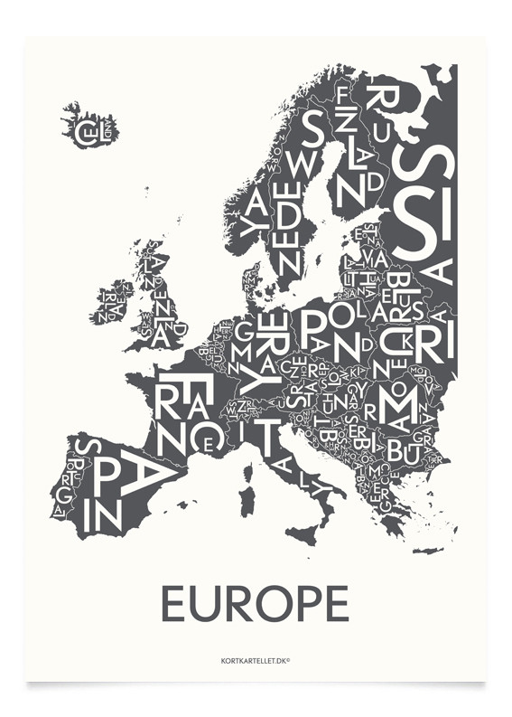 Køb Kortkartellet Europe Plakat 70 x 100 - Koksgrå