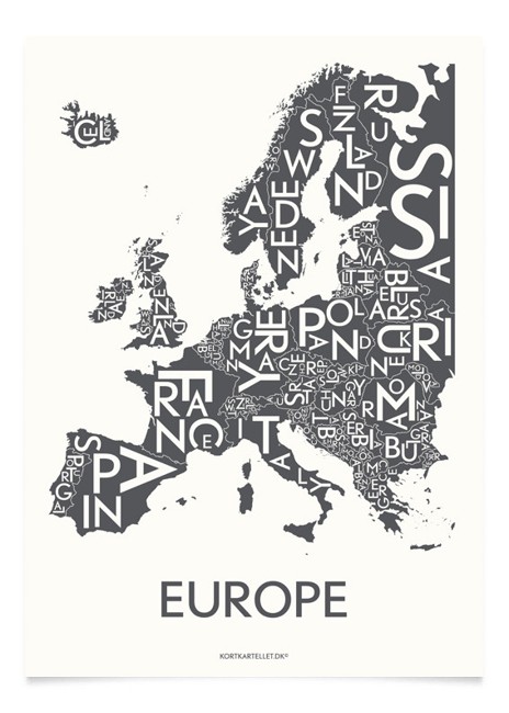 Kortkartellet - Europe Plakat 70 x 100 cm - Koksgrå
