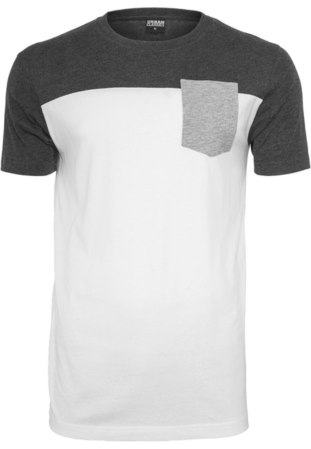 Urban Classics '3-Tone Pocket' T-shirt - Hvid / Charcoal / Grå