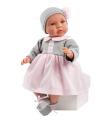 Asi dolls - Leonora pop in grijs en roze jurk, 46 cm