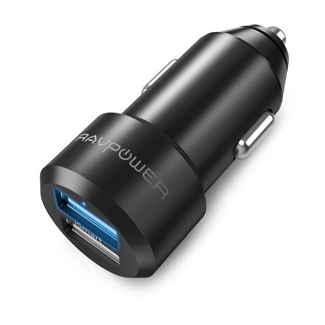 RAVPower 2-port 24W 4,8A USB car charger, Sort