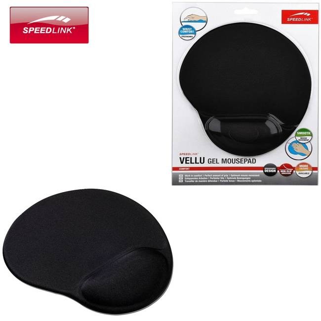 Speedlink Vellu Mousepad With Gel Wrist Rest - Black (SL-6211-SBK-01)