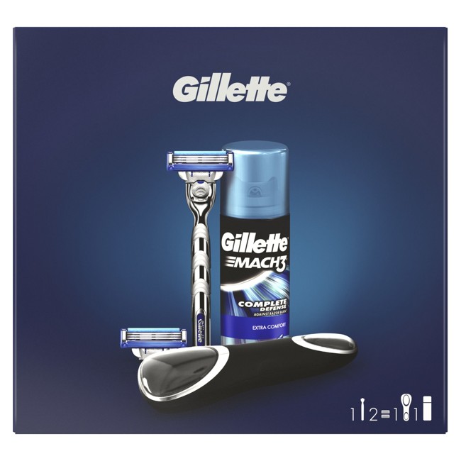 Gillette - Mach 3 Turbo Razor + Shaving Gel 75 ml + Travel Case - Gavesæt
