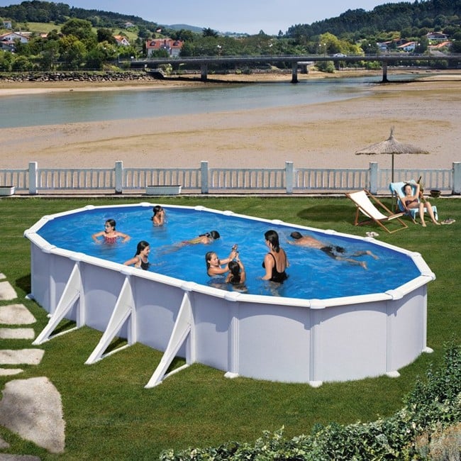 GRE - Swimming Pool - Oval hvid stål - 730x375x132cm (28.217 Liter)