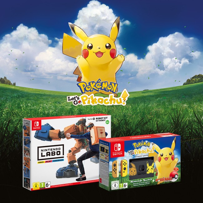 Nintendo Switch Console with Joy-Con Let's Go, Pikachu Bundle + Labo Robot Kit