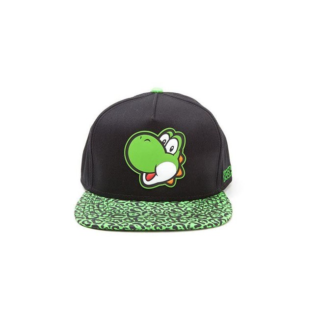 Super Mario Bros Yoshi Face Snapback Animal Print Brim Baseball Cap Green/Black