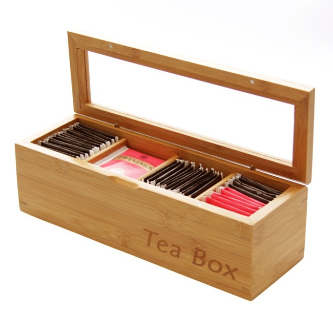 Woodquail Tea Box, Tea Caddy (4 compartments), Made of Bamboo