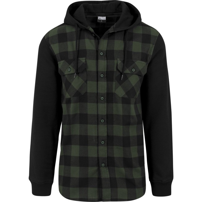 Urban Classics - HOODED Flanell Shirt black / forest