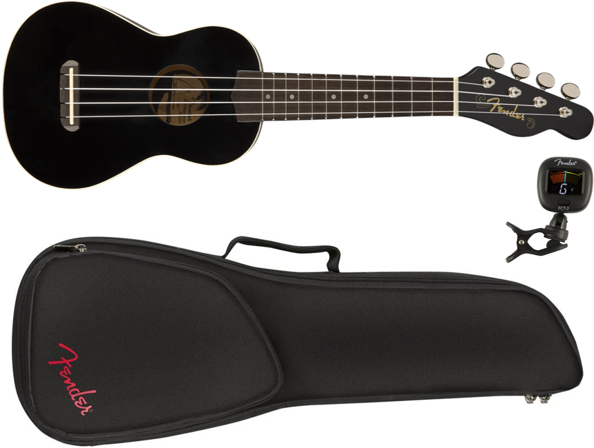 Fender - Venice, California Coast - Sopran Ukulele Pakke (Black)