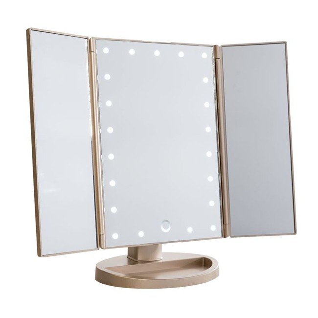 UNIQ® Hollywood Trifold Makeup Mirror With 21 LED Light Bulbs - Rose Gold