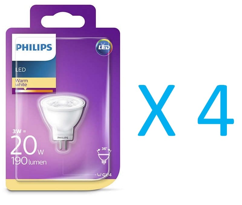 Bevæger sig ikke forkorte Anonym Køb Philips - LED Pære Reflektor 3 W GU4 Varm hvid (ikke dæmpbar) 4-Pak
