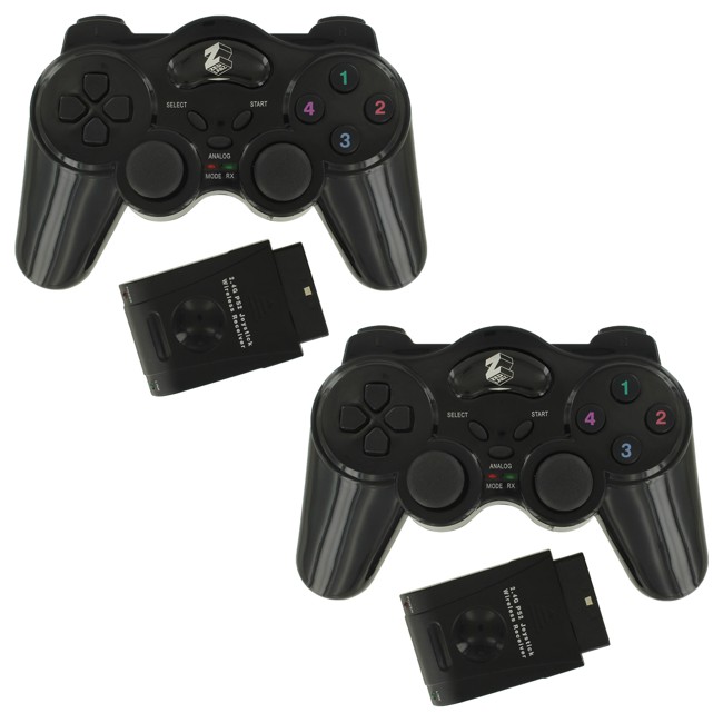 ZedLabz wireless RF double shock vibration controller for Sony PlayStation 2 PS2 & PS1 - 2pk black