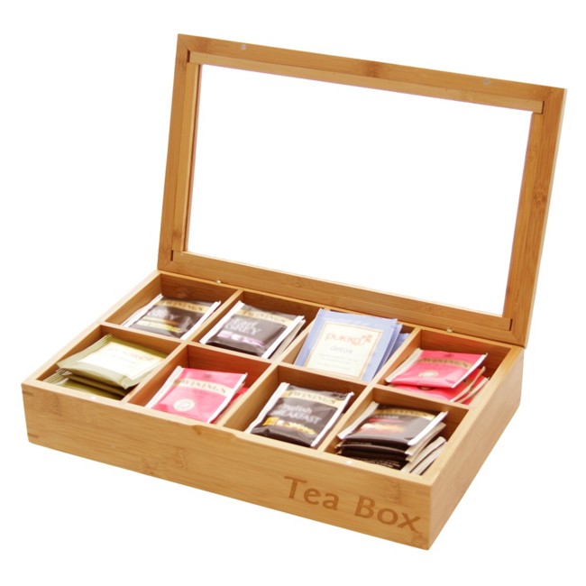 Woodquail Tea Box, Tea Caddy (8 compartments), Made of Bamboo