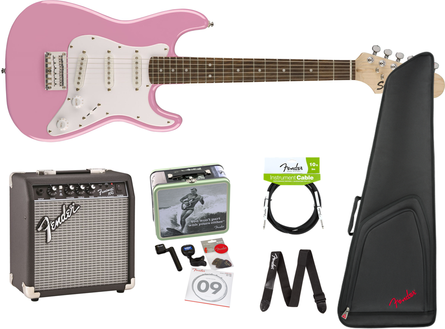 Squier By Fender - Mini Stratocaster V2 - Elektrisk 3/4 Guitar Start Pakke (Pink)