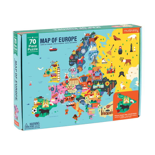 Mudpuppy - Kort over Europa Puslespil, 70 styk