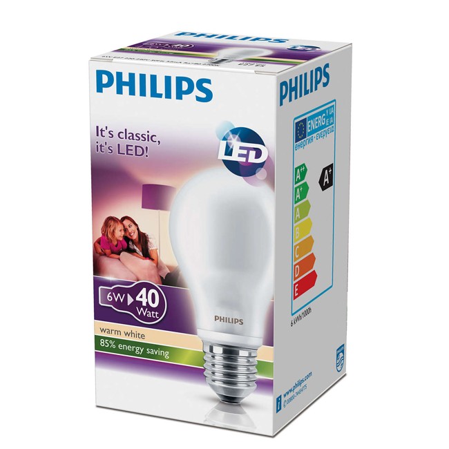 Philips LED - 6W (40W) Varm Hvid E27 Pære