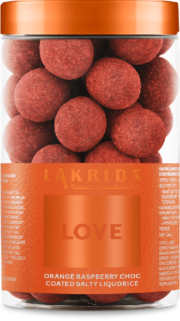 Lakrids By Bülow - Love Orange Økologisk Hindbær Chokolade Overtrukket Salt Lakrids 250 g