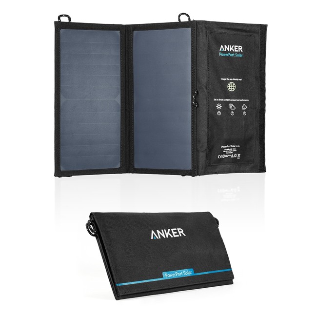 Anker PowerPort Solar Lite 15W solcellepanel, 2 x USB-A output, Sort