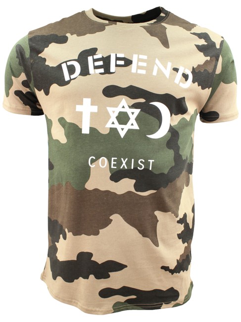 Defend Paris Co Exist T-shirt Camo Tan