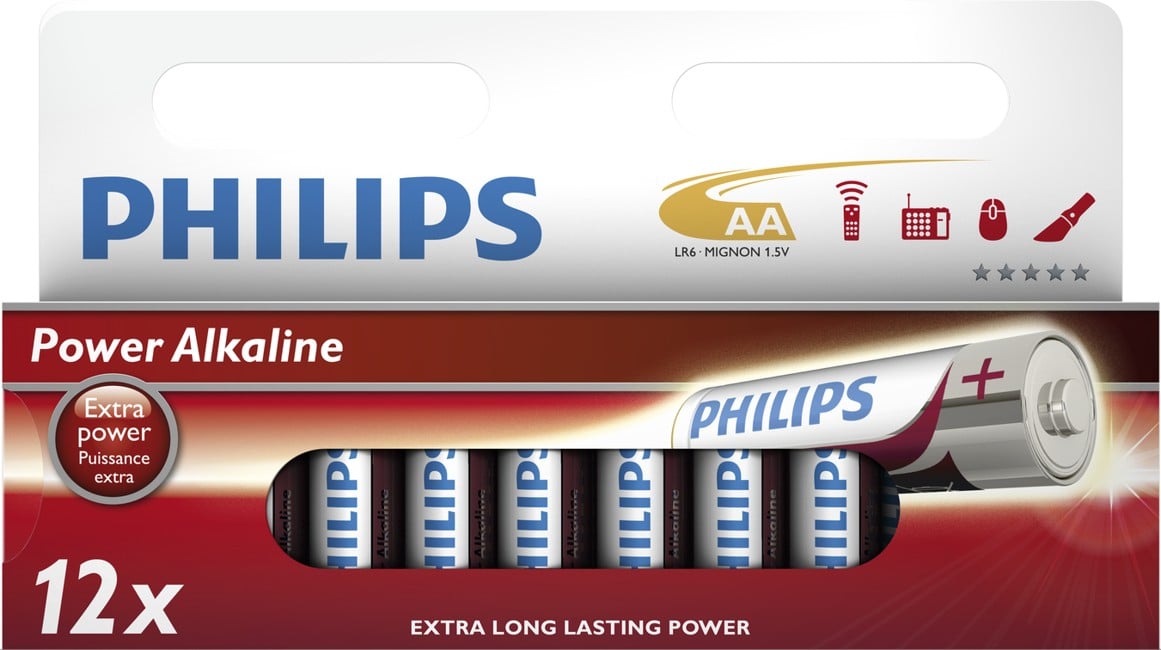 Philips Power Alkaline LR6 AA wide multi battery 12 pack